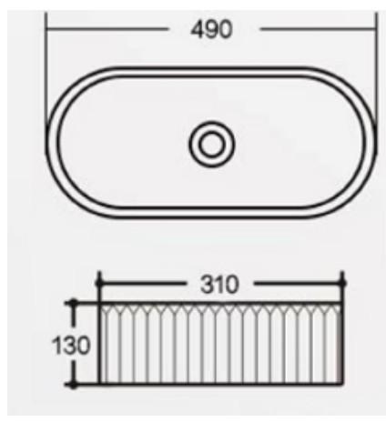 Flute Oval Basin drawing Flute Oval Basin